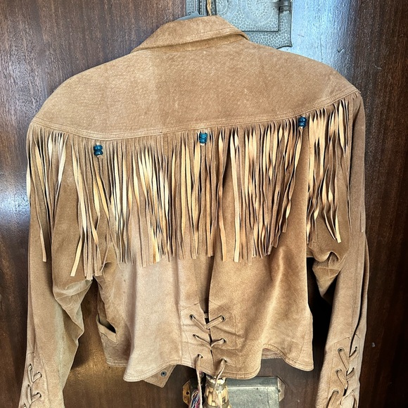 Suede Fringe Leather Jacket in Tan - Picture 3 of 9